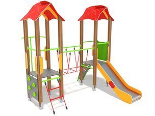 Set cu două turnuri cu podeț pentru loc de joacă - BGL-00803