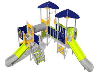 Set cu trei turnuri cu tobogan și podeț pentru loc de joacă - BGL-1714 inox imagine principala