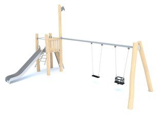 Tobogan cu leagăn din salcâm pentru loc de joacă - BGL-8167