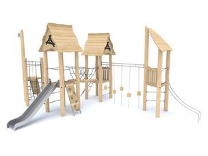 Set multiturn cu podeț și tobogan din salcâm pentru loc de joacă - BGL-8177