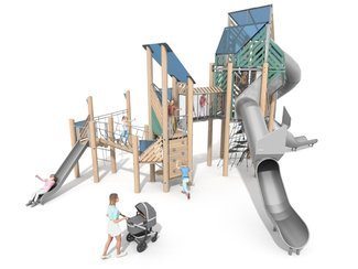 Turnuri din lemn de salcâm cu tobogane pentru loc de joacă - BGL-8355 imagine principala