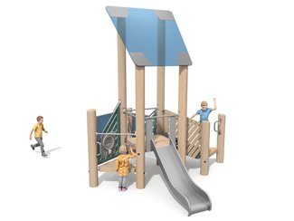 Set de joacă din lemn de salcâm cu tobogan destinat locului de joacă - BGL-8361 imagine principala