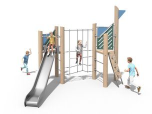 Set de joacă cu două turnuri din lemn de salcâm cu trecere pe frânghii pentru loc de joacă - BGL-8363