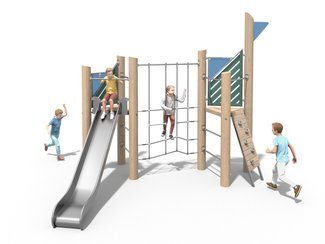 Set de joacă cu două turnuri din lemn de salcâm cu trecere pe frânghii pentru loc de joacă - BGL-8363 imagine principala