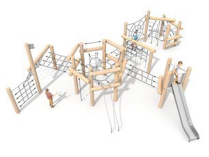 Traseu de aventură mare structură de frânghii din salcâm cu tobogan - BGL-8422