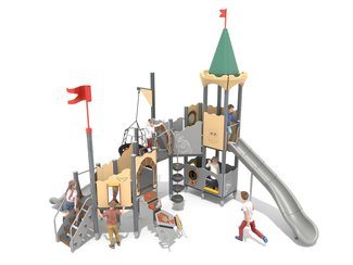 Castel cu un turn pentru loc de joacă cu tobogan și panou de cățărare - BGL-8613 imagine principala