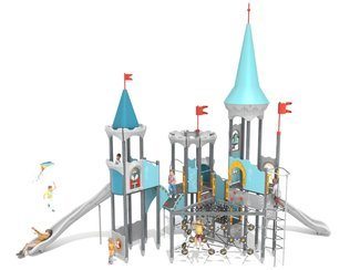 Castel cu trei turnuri pentru loc de joacă cu tobogane și structură de frânghii - BGL-8616 imagine principala